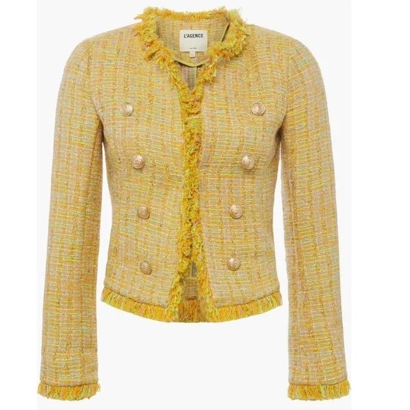 L’AGENCE Tinlee Blazer in Yellow Multi Tweed open front jacket Chanel-like, sz 0 - Picture 5 of 17